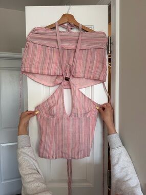 Princess Polly Pink Striped Halter Tie-Back Camisole & Shorts Set